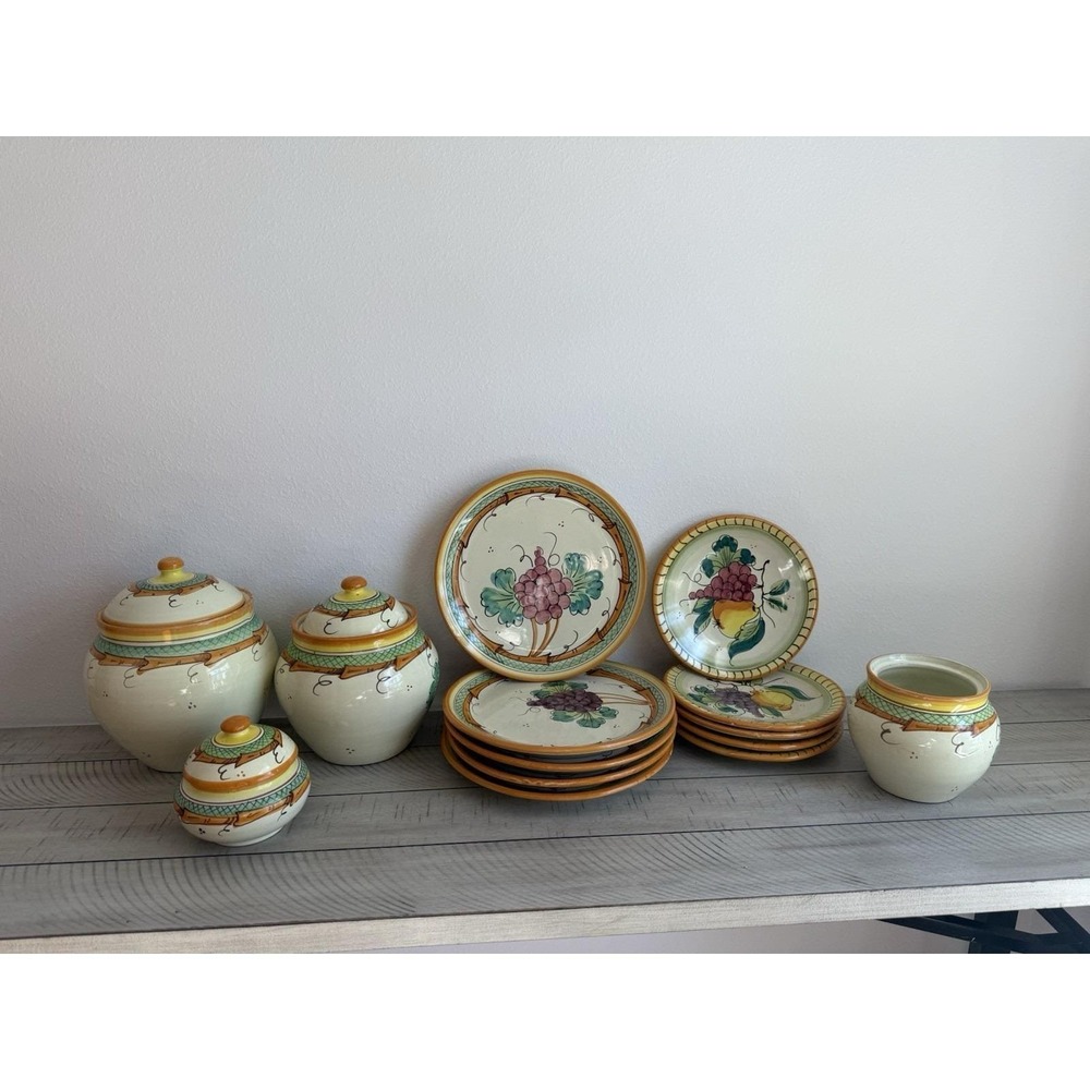 Vietri Ceramics Set JAR & Wall Plate Made And painted by Hand in Italy 14pc